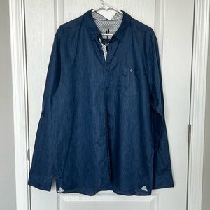 NWT Ted Baker Linen Blend Mens Button Down Blue Size 7 US 3XL